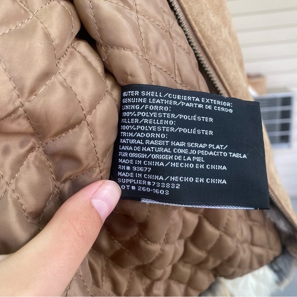 St. John’s Bay Vintage Rabbit Fur Trim Leather Jacket - Picture 8 of 11